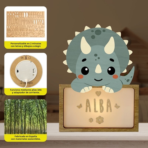 Lámpara Dinosaurio Triceratops Personalizable - Imagen 2