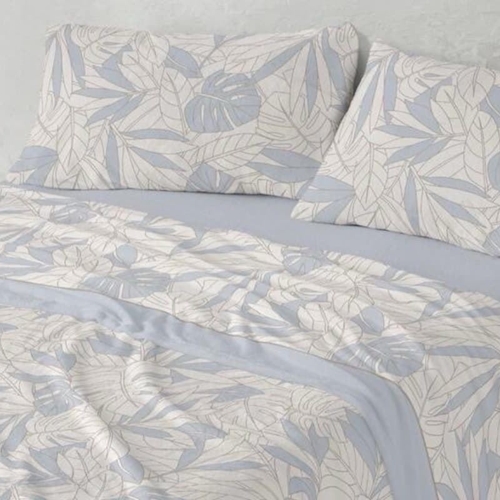 Sábanas de Coralina Burrito Blanco – Diseño Botánico Tropical (Cama 135 cm) - Imagen 1