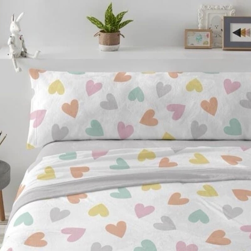 Sábanas de Coralina Burrito Blanco – Diseño Corazones (Cama 90 cm) - Imagen 1