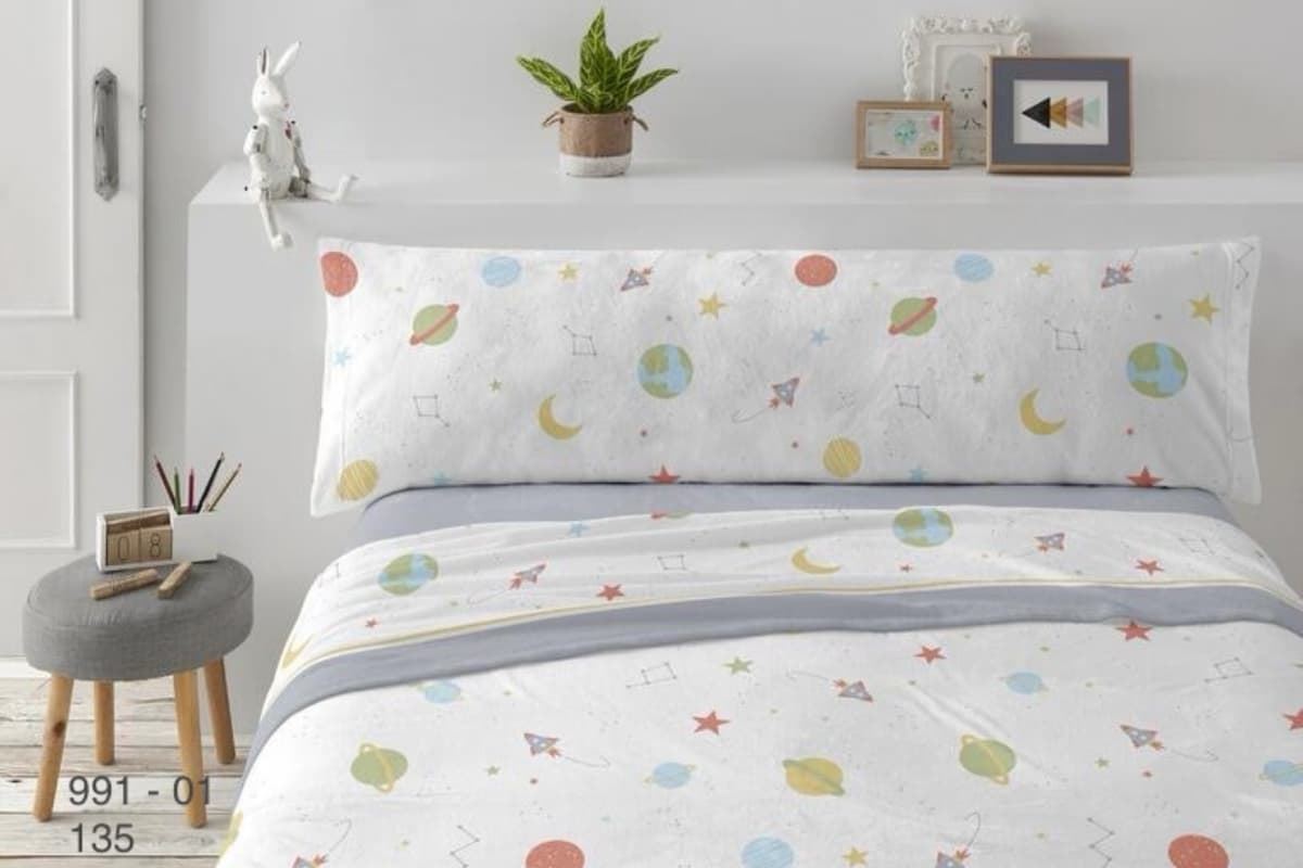 Sábanas de Coralina Burrito Blanco – Diseño Espacial Infantil (Cama 90 cm) - Imagen 1
